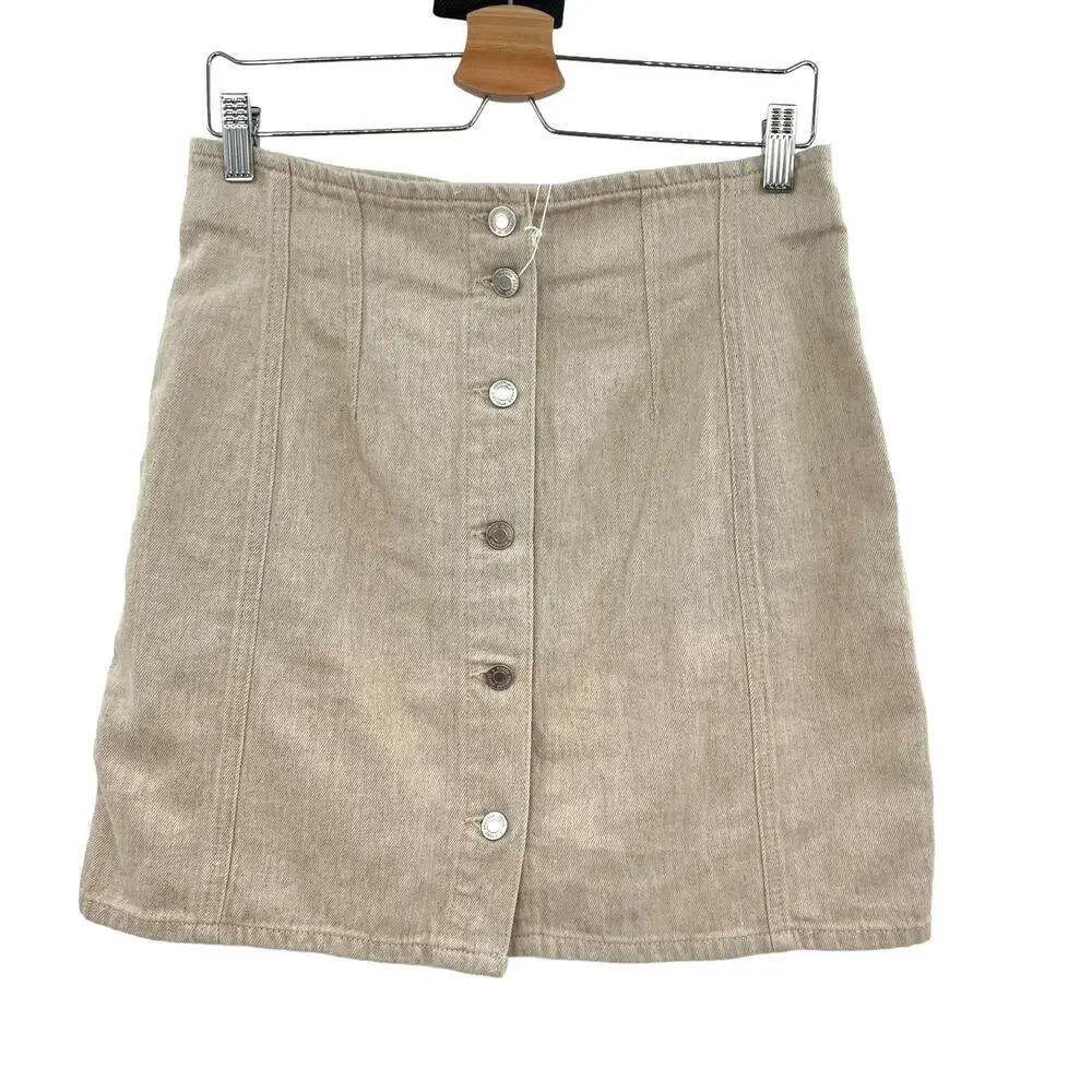 & Other Stories Skirt Button Front Mini Linen Blend Natural Beige Size US 8